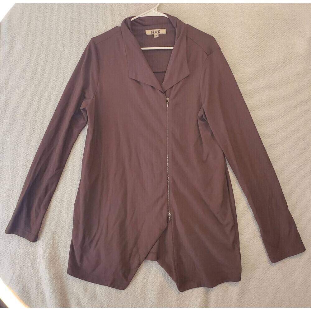 Flax Women's Full Zip Long Sleeve Brown Asymmetrical Sweater Small S
